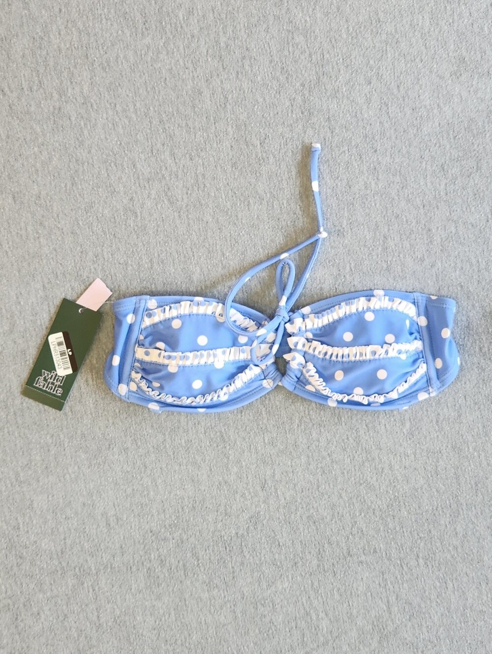 Wild Fable Women’s Polka Dot Ruffle Bandeau Bikini Top – Blue/Cream (Size XS)